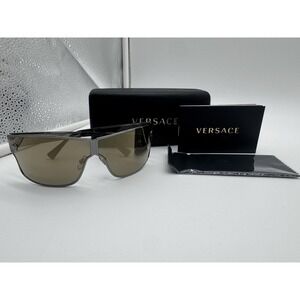 Versace MOD 2206 Shield Sunglasses Gunmetal Metal Frame Grey Lens‎ 72-05 130 New